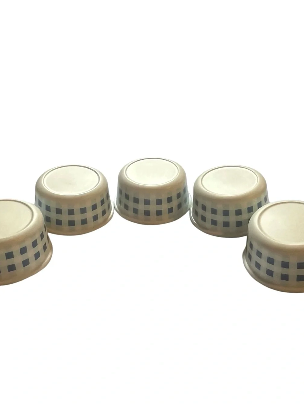 Melamine Ramekins/Prep/Dip Bowls Blue Gingham/Cream 3.75” x 1.5” Entertaining